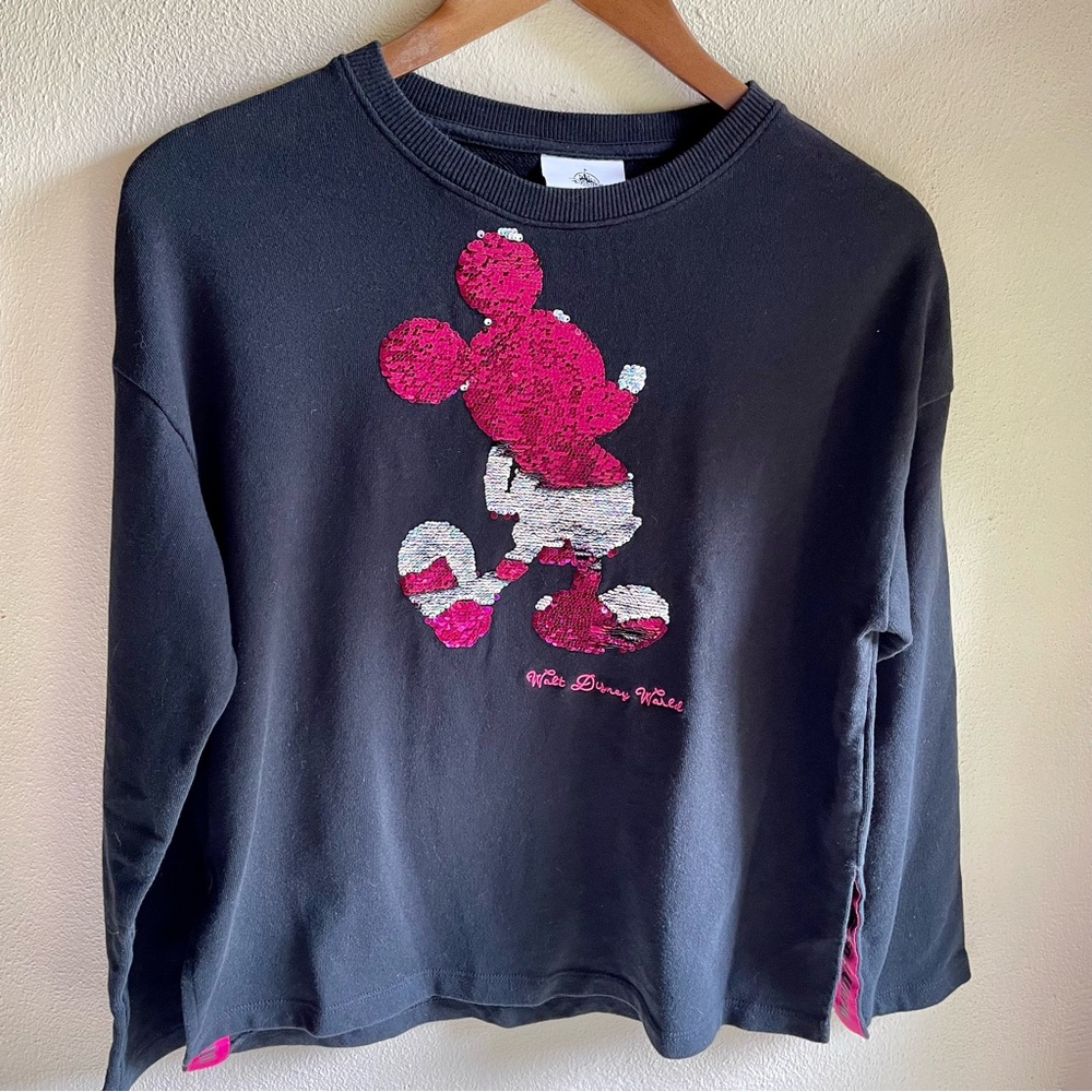 Walt Disney World Sequined Mickey Lightweight Sweatshirt. Black/ Hot Pink. XS